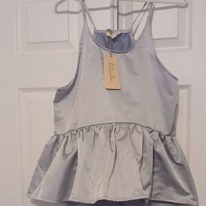 Anthropologie Pale Blue Satin Camisole Peplum Top
